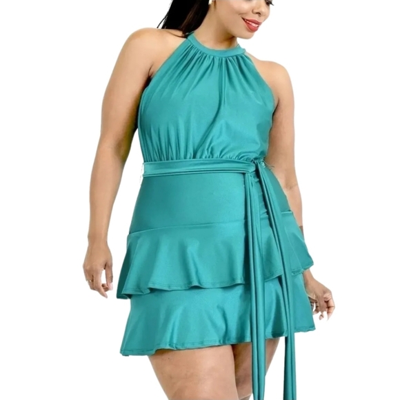 💝 Sassy Teal Ruffled Layered Dress - Picture 1 of 5